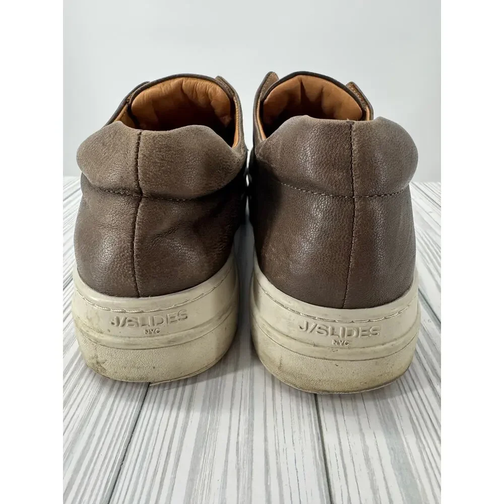 J/Slides Starr Women's Sz 8.5 Brown Leather Wedge Slip-On Sneakers Comfort Shoes